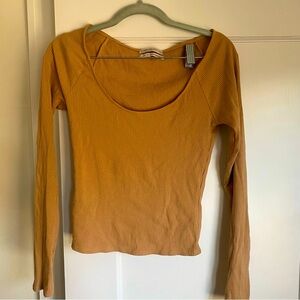 UO Tan Ribbed Layering Long Sleeve Top
